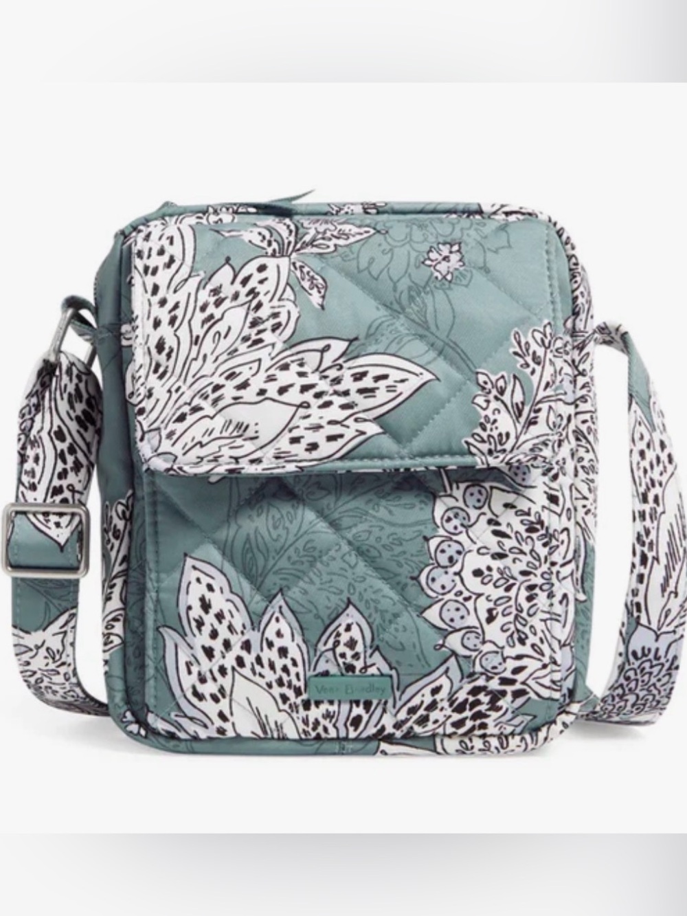 Vera Bradley Sage Green Quilted Tiger Lily Blue Oar Performance Twill Crossbody